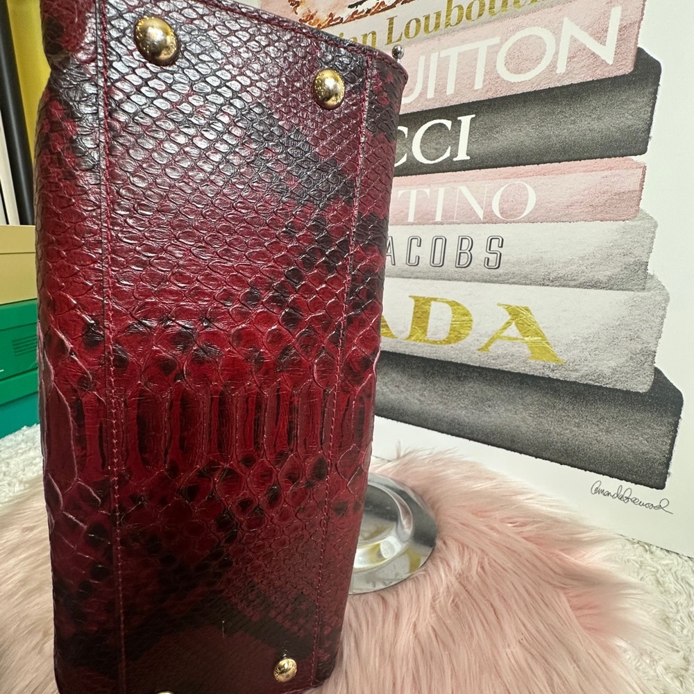 Michael Kors Red Python-Embossed Leather Tote - image 5